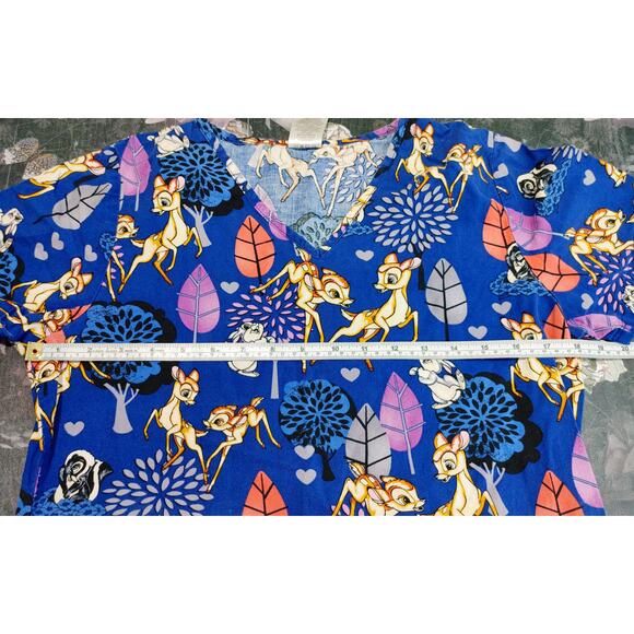 Disney Bambi Nurse Scrub Top Short Sleeve V-Neck Pockets Blue Womens Size XS - Picture 5 of 6